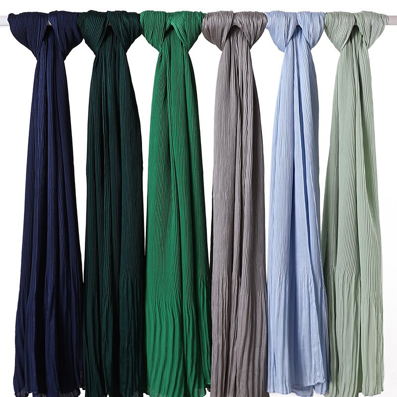 Factory Wholesale 2024 Glittering Satin Silk Muslim Hijab Crepe Crinkle Dupatta Modal Scarf Solid Color Square Summer Tied Rope