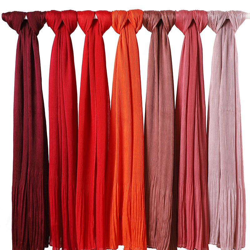 Factory Wholesale 2024 Glittering Satin Silk Muslim Hijab Crepe Crinkle Dupatta Modal Scarf Solid Color Square Summer Tied Rope