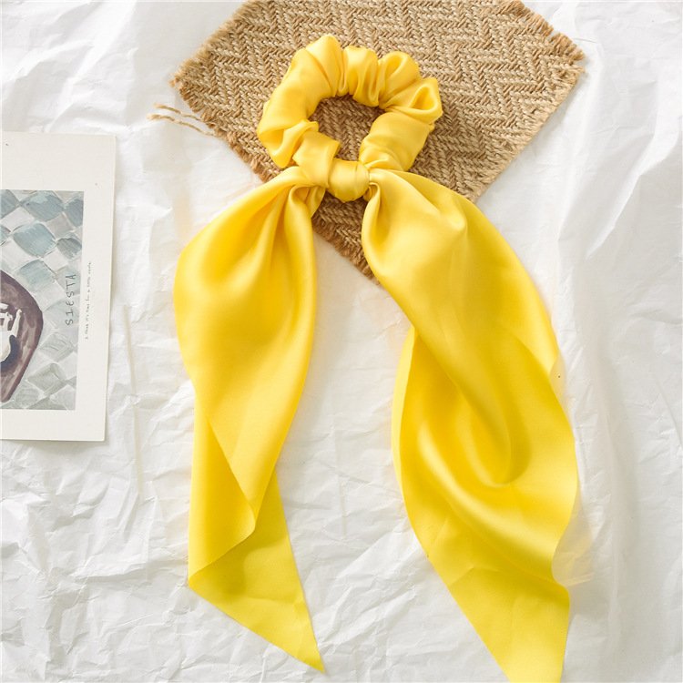 Colorful Solid Satin Long Ribbon Knotted Hair Bows Scrunchies Hair Ties Elastics Rubber Hairbands Bubbles Rings Accessories
