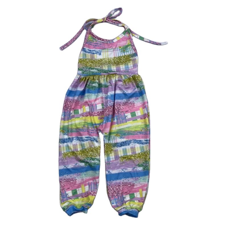 Qingli OEM Kids Onesie Baby Jumpsuit With Ruffles Tie Up Shoulder Girls Romper