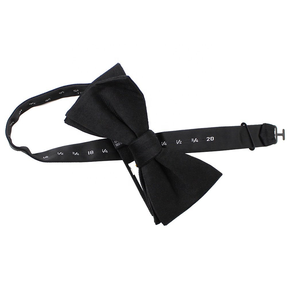 Black Bow Ties For Men Handmade Silk Woven Repp Adjustable Solid Color Tuxedo Pretied Private Label Suit Black Butterfly Bow Tie