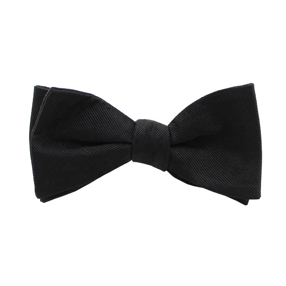 Black Bow Ties For Men Handmade Silk Woven Repp Adjustable Solid Color Tuxedo Pretied Private Label Suit Black Butterfly Bow Tie