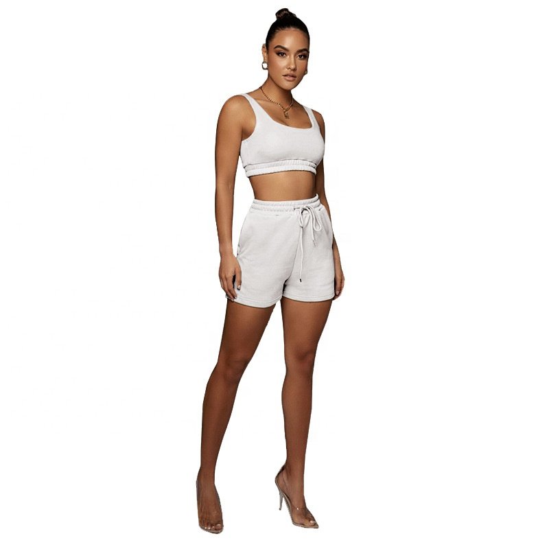 2024 Summer Fashion 2 piece Jogging Vest and Pants Sets Plain Short Sweatshirts Sets Cotton Women Short Workout Sets