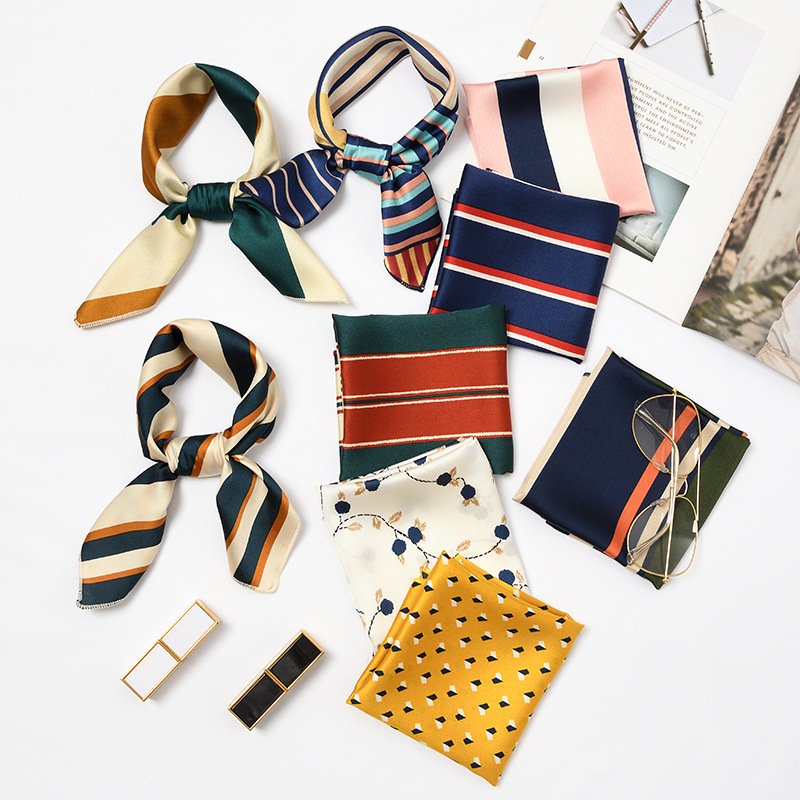 50*50CM Women Square Hair Tie Band Business Party Vintage Retro Neck Kerchief Silk Satin Scarf