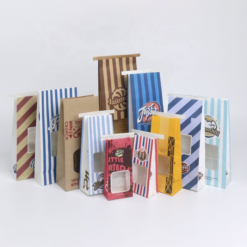Tin Tie Tab Lock Bags Brown Window Bags for Coffee Cookie Treat Bags