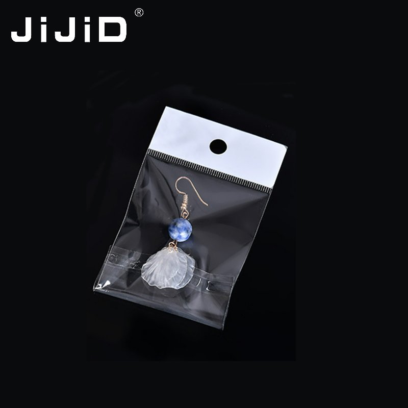 JiJiD customized resealable plastic self adhesive clear opp bag with hook for small gift jewelry earrings clear plastic bags