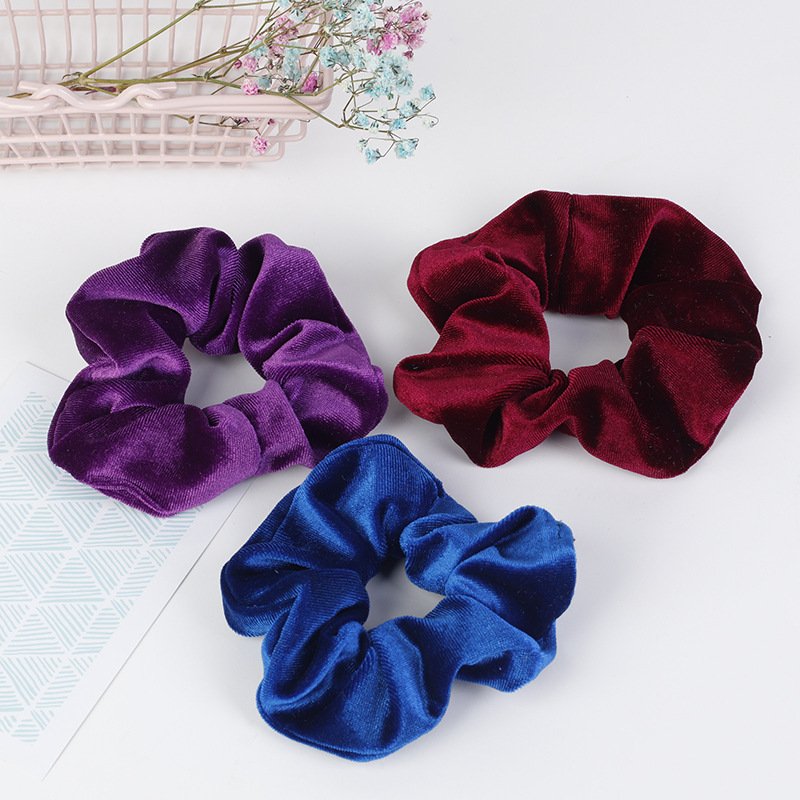 Wholesale colored velvet hair accessories popular colorful hair scrunchies for girls