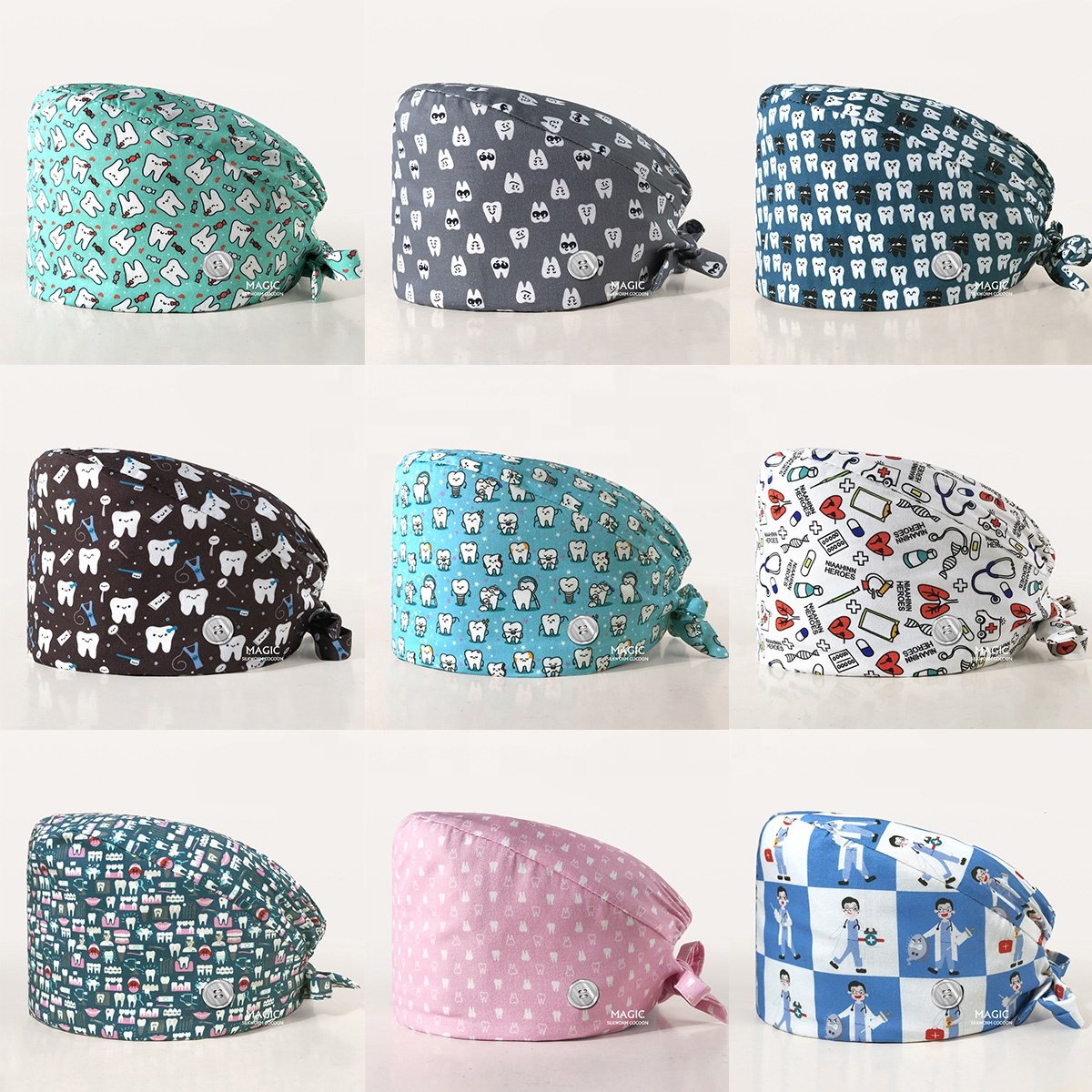 WD-A939 Wholesale 100%Cotton Back Tie Short Hair Nurse hat Dental Care Sanitary Clinical Dental Hygienist Working Hats
