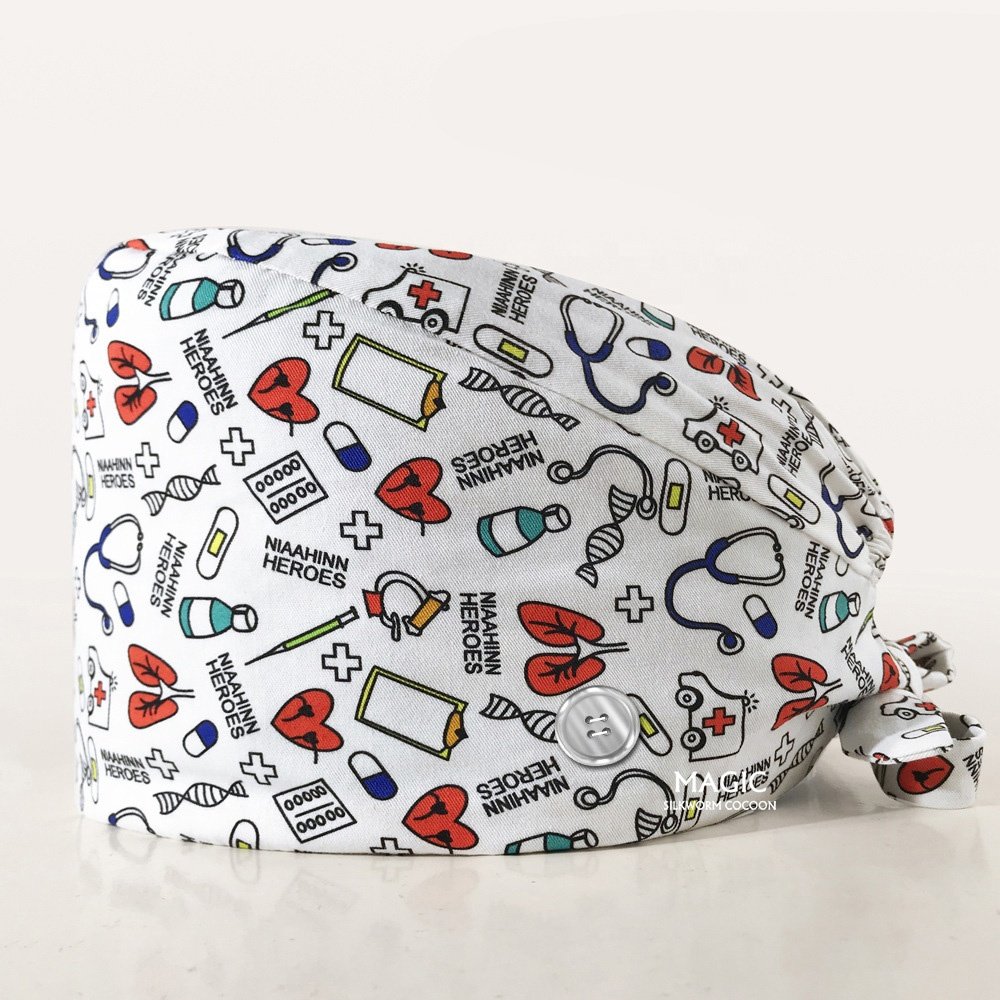 WD-A939 Wholesale 100%Cotton Back Tie Short Hair Nurse hat Dental Care Sanitary Clinical Dental Hygienist Working Hats