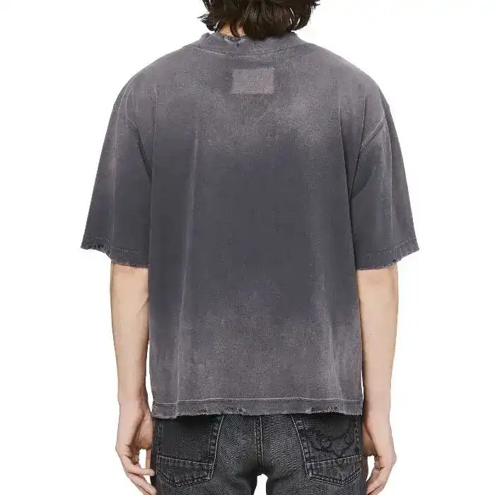 100% cotton tie dye single needle men's T-shirt boxy fur edge hole men's T-shirt original edge acid wash men's T-shirt