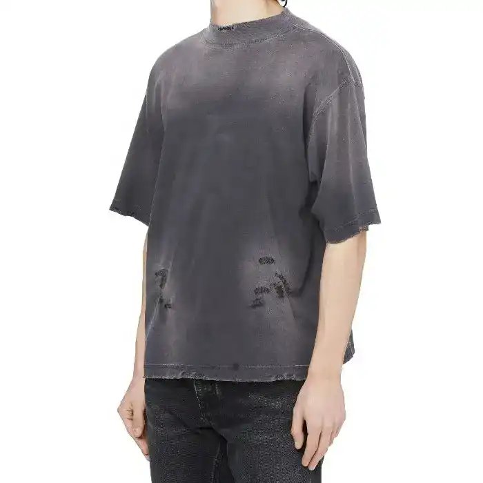 100% cotton tie dye single needle men's T-shirt boxy fur edge hole men's T-shirt original edge acid wash men's T-shirt