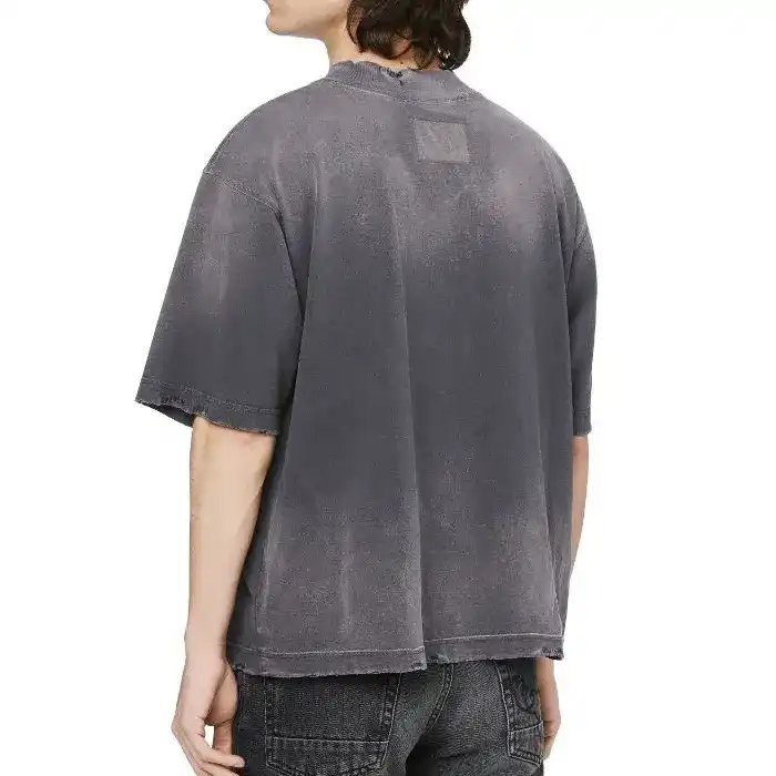 100% cotton tie dye single needle men's T-shirt boxy fur edge hole men's T-shirt original edge acid wash men's T-shirt