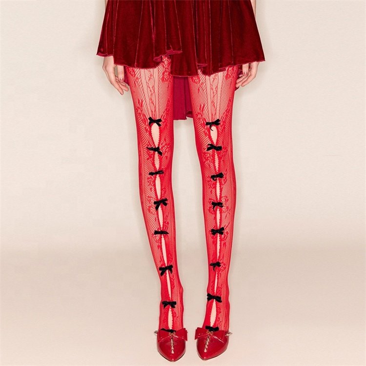 See Through Lace Mesh Hollow Bow Tie Leggings High Waist Stockings Y2k Sexy Lingeries for Woman Tights