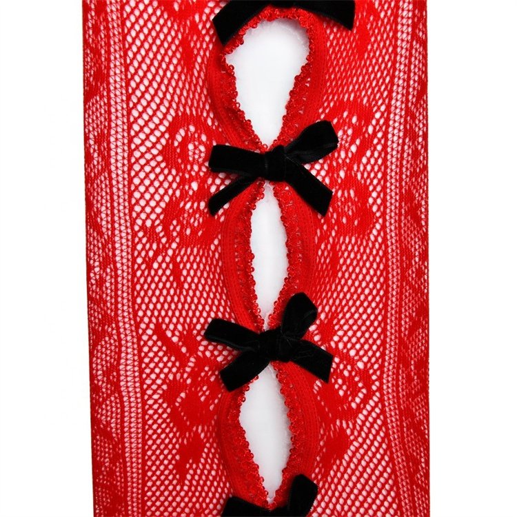 See Through Lace Mesh Hollow Bow Tie Leggings High Waist Stockings Y2k Sexy Lingeries for Woman Tights