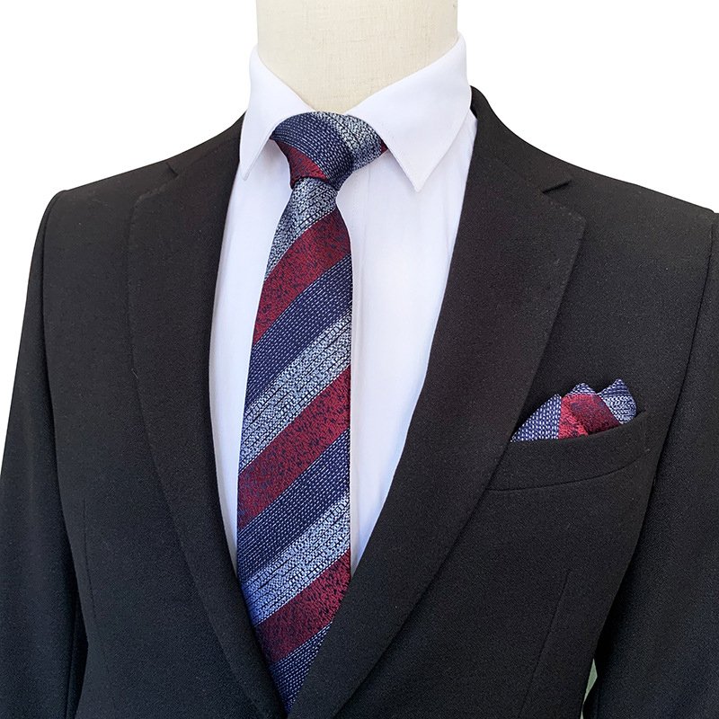 Men's Ties Classic Blue Striped 8cm Silk Necktie Handkerchief Set Business Formal Wedding Tie Gift For Men