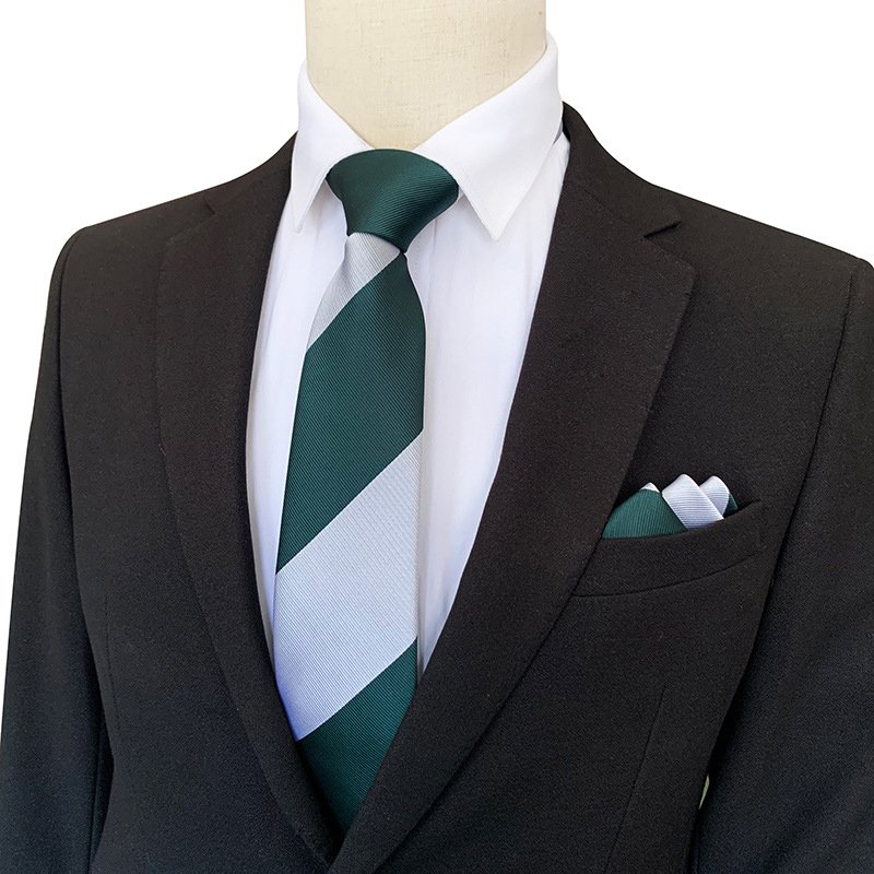 Men's Ties Classic Blue Striped 8cm Silk Necktie Handkerchief Set Business Formal Wedding Tie Gift For Men