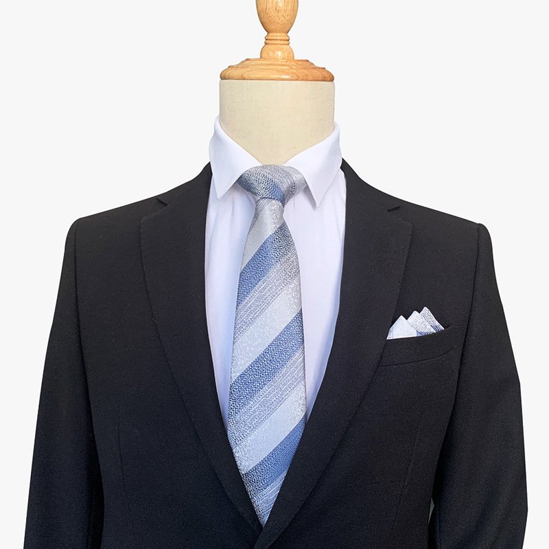 Men's Ties Classic Blue Striped 8cm Silk Necktie Handkerchief Set Business Formal Wedding Tie Gift For Men