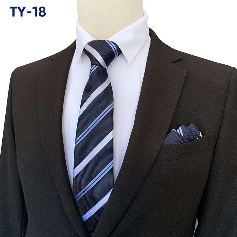 Men's Ties Classic Blue Striped 8cm Silk Necktie Handkerchief Set Business Formal Wedding Tie Gift For Men