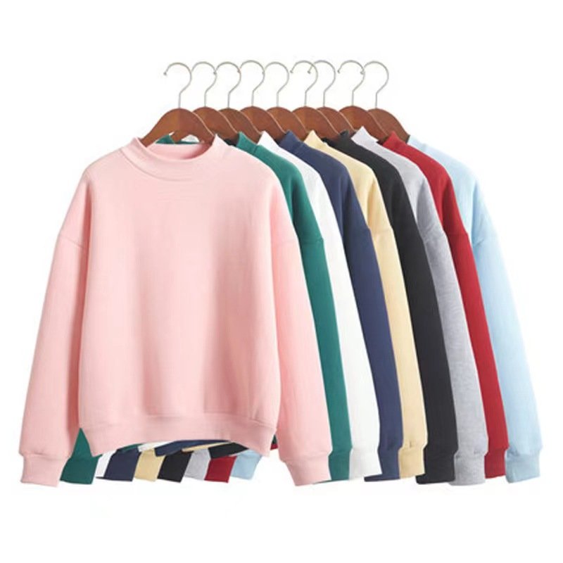 Solid color plus velvet sweater ladies autumn and winter new baseball uniform student coat small turtleneck loose padded sweater