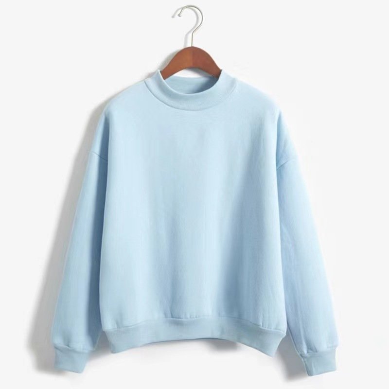 Solid color plus velvet sweater ladies autumn and winter new baseball uniform student coat small turtleneck loose padded sweater
