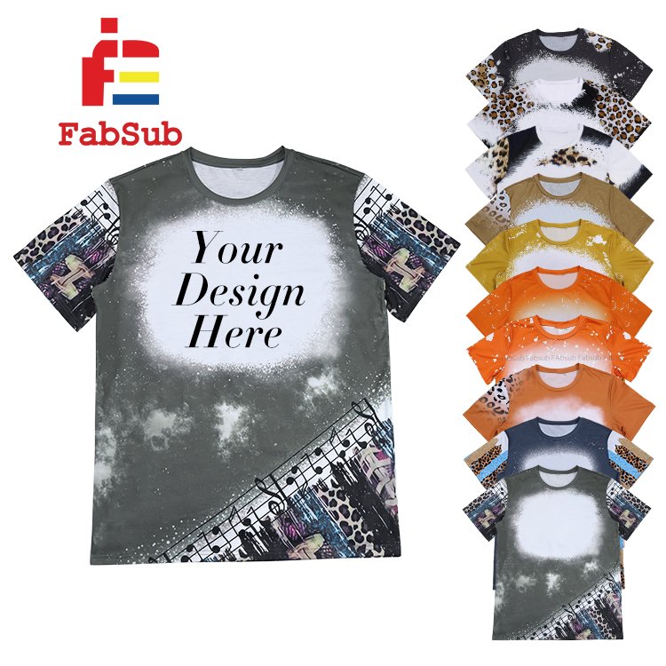 Polyester Bleach T-Shirt Short Sleeve Cotton Feel Sublimation T-Shirt Faux Bleached Shirt Super Soft Sublimation Tshirt