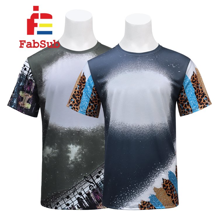 Polyester Bleach T-Shirt Short Sleeve Cotton Feel Sublimation T-Shirt Faux Bleached Shirt Super Soft Sublimation Tshirt