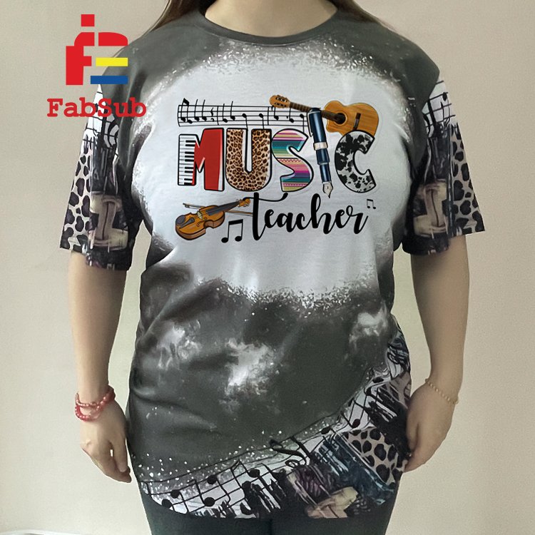 Polyester Bleach T-Shirt Short Sleeve Cotton Feel Sublimation T-Shirt Faux Bleached Shirt Super Soft Sublimation Tshirt