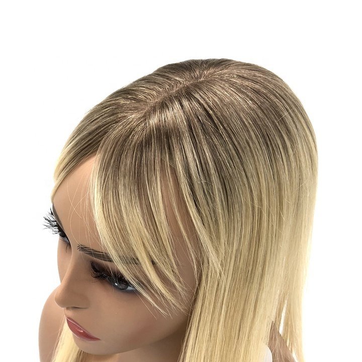 LONGFOR Ready Stock Human Hair Fringe Bangs Hand Made Remy Hair Blonde Color Root Color Mono Topper