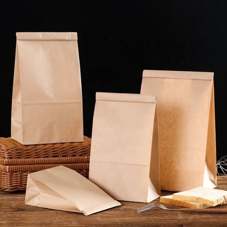 Biodegradable Brown Paper Flat Bottom Tin Tie Kraft Paper Coffee Bag