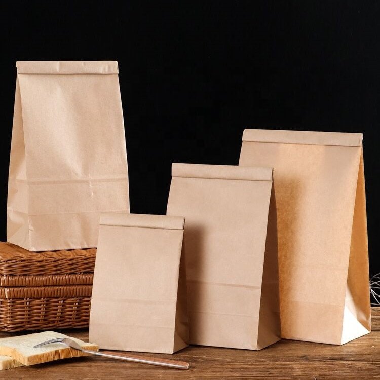 Biodegradable Brown Paper Flat Bottom Tin Tie Kraft Paper Coffee Bag