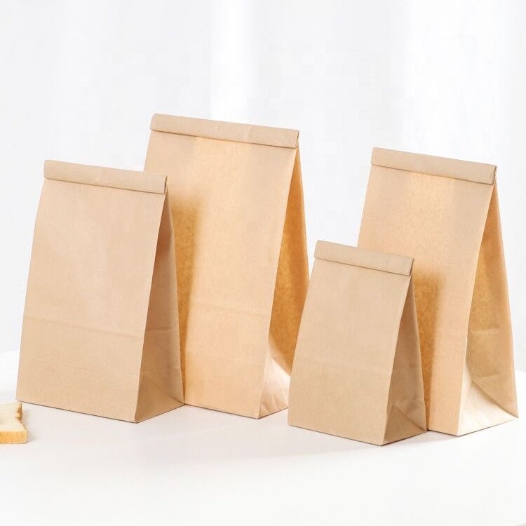 Biodegradable Brown Paper Flat Bottom Tin Tie Kraft Paper Coffee Bag