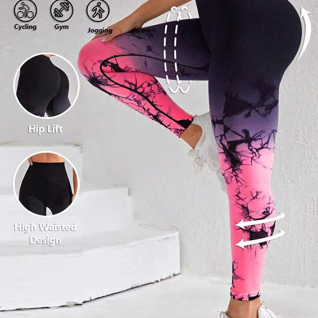 Custom Women High Waist Hip Lifting Fitness Training Wear Seamless Tie Dye Elastic Gradient Running Sports Yoga Leggings