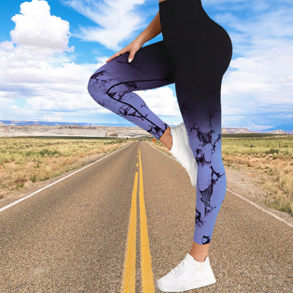 Custom Women High Waist Hip Lifting Fitness Training Wear Seamless Tie Dye Elastic Gradient Running Sports Yoga Leggings