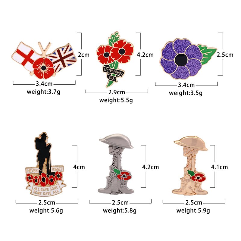 Factory Enameled Poppy Flower Lest We Forget Pin Badge United Kingdom Festival of Remembrance Day Souvenir Gift Brooch Lapel Pin