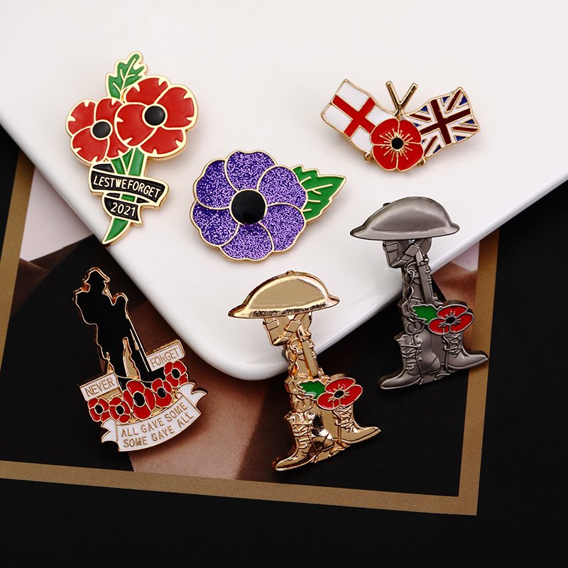 Factory Enameled Poppy Flower Lest We Forget Pin Badge United Kingdom Festival of Remembrance Day Souvenir Gift Brooch Lapel Pin