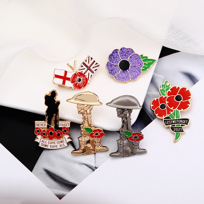 Factory Enameled Poppy Flower Lest We Forget Pin Badge United Kingdom Festival of Remembrance Day Souvenir Gift Brooch Lapel Pin