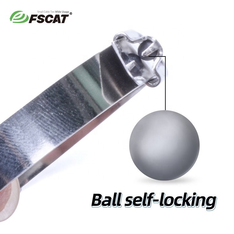 fscat 4.6x400mm Stainless steel tie Resistant Low Smoke Halogenfree Material Ball Lock Type stainless steel cable tie