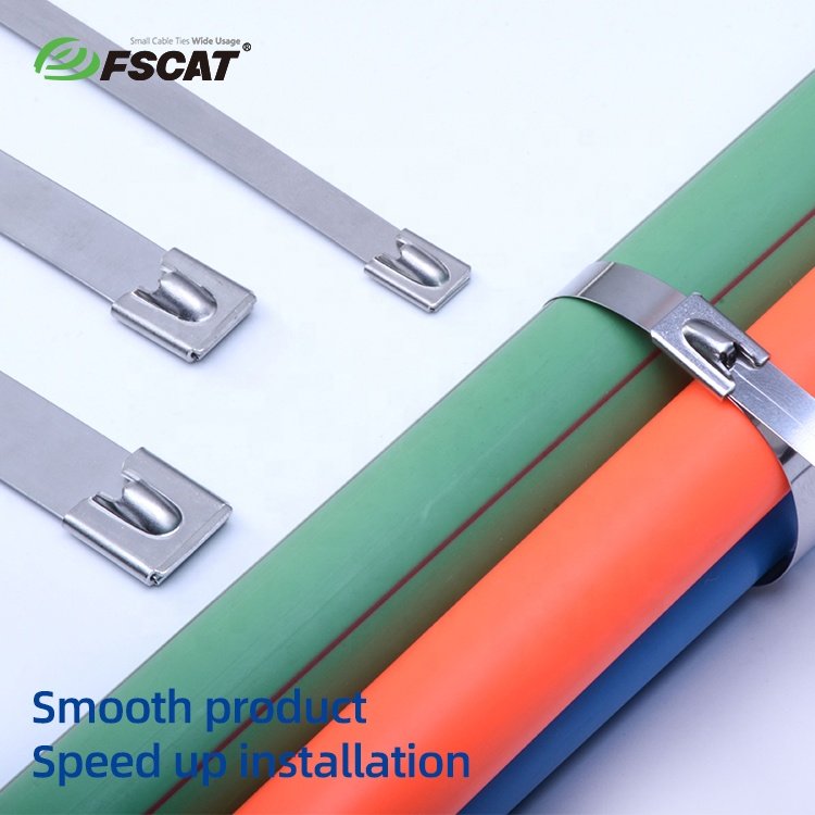 fscat 4.6x400mm Stainless steel tie Resistant Low Smoke Halogenfree Material Ball Lock Type stainless steel cable tie