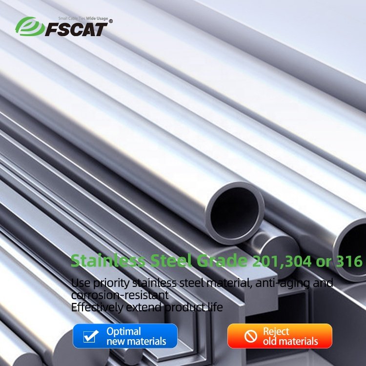 fscat 4.6x400mm Stainless steel tie Resistant Low Smoke Halogenfree Material Ball Lock Type stainless steel cable tie