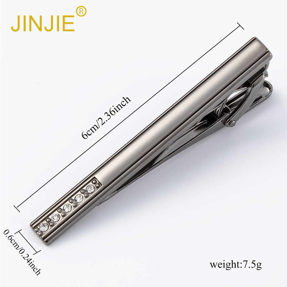 High quality luxury rectangular diamond metal silver cufflink tie clip set for men luxury present