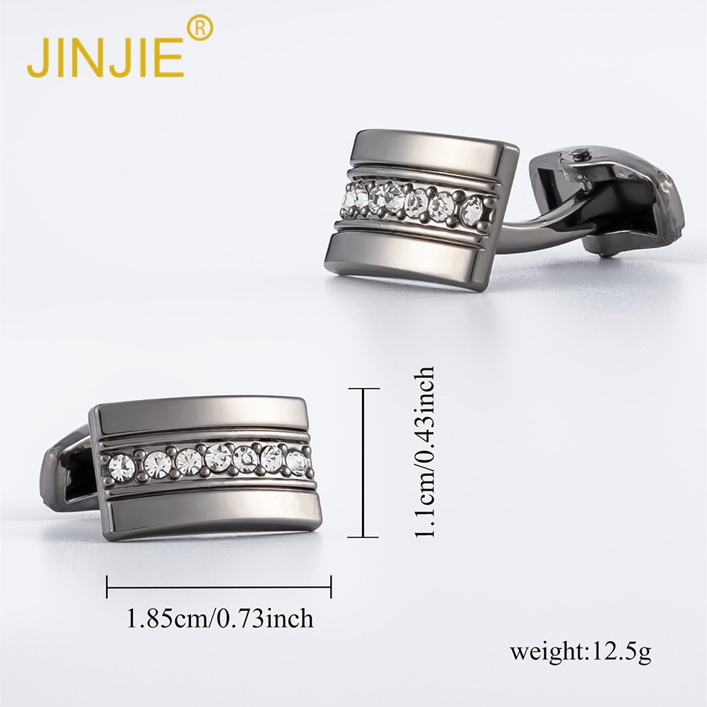 High quality luxury rectangular diamond metal silver cufflink tie clip set for men luxury present