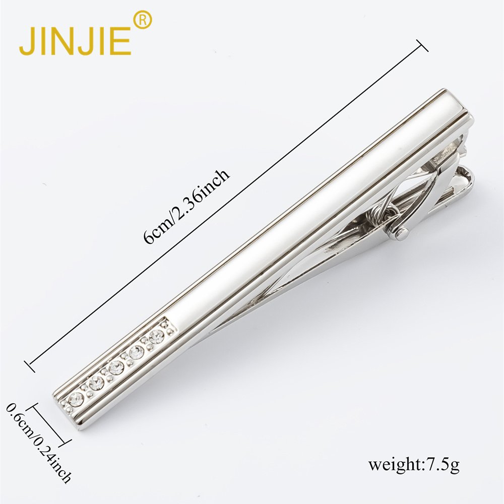 High quality luxury rectangular diamond metal silver cufflink tie clip set for men luxury present