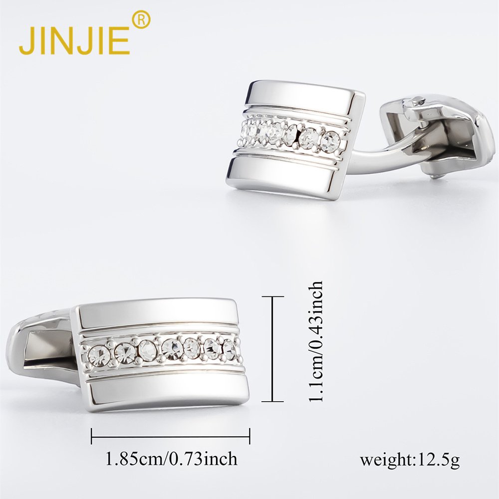 High quality luxury rectangular diamond metal silver cufflink tie clip set for men luxury present