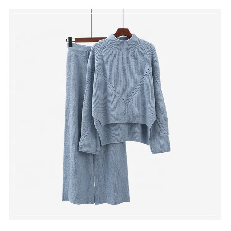Custom Sweater Sets Women Solid Casual cozy Knitted Pant Sets Sweater Two Piece Set Women Sweaters winter Clothes