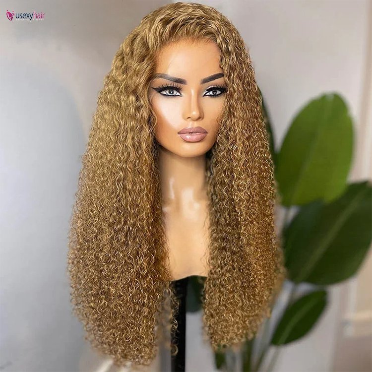 13x6 Honey Blonde Glueless Hd Lace Front Wigs Human Hair Kinky Curly Wave Colored Wig for Women deep wave raw hair wig wholesale