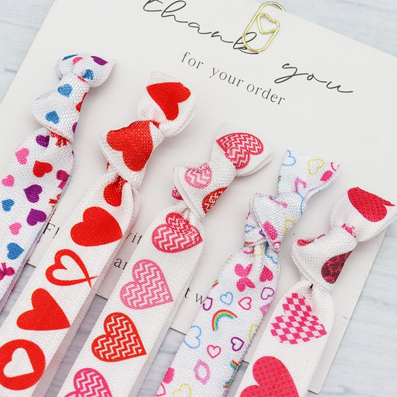 15mm Heat Transfer Valentine's Day Elastic Knotted Hair Tie for Kids Ponytail Holder