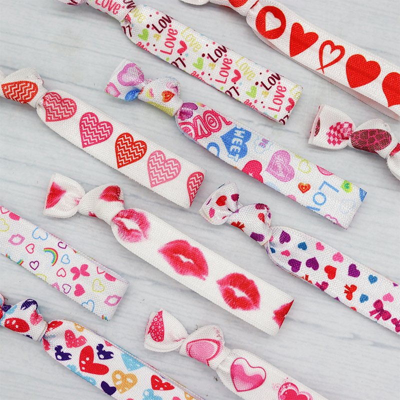 15mm Heat Transfer Valentine's Day Elastic Knotted Hair Tie for Kids Ponytail Holder