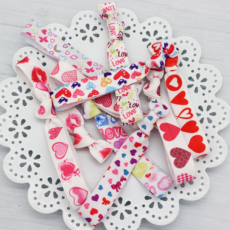 15mm Heat Transfer Valentine's Day Elastic Knotted Hair Tie for Kids Ponytail Holder