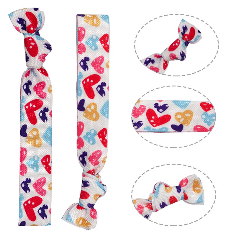 15mm Heat Transfer Valentine's Day Elastic Knotted Hair Tie for Kids Ponytail Holder