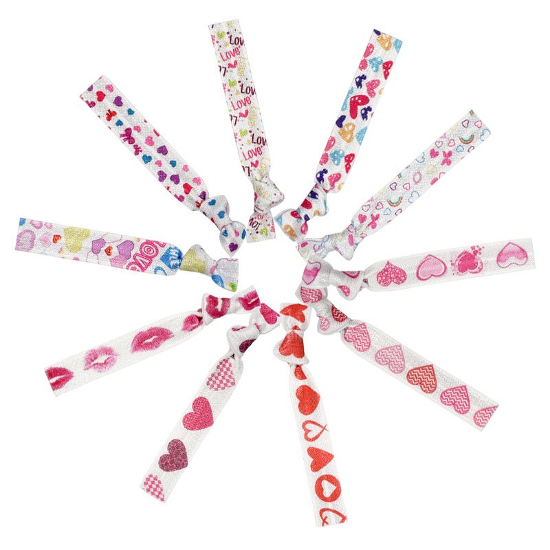 15mm Heat Transfer Valentine's Day Elastic Knotted Hair Tie for Kids Ponytail Holder